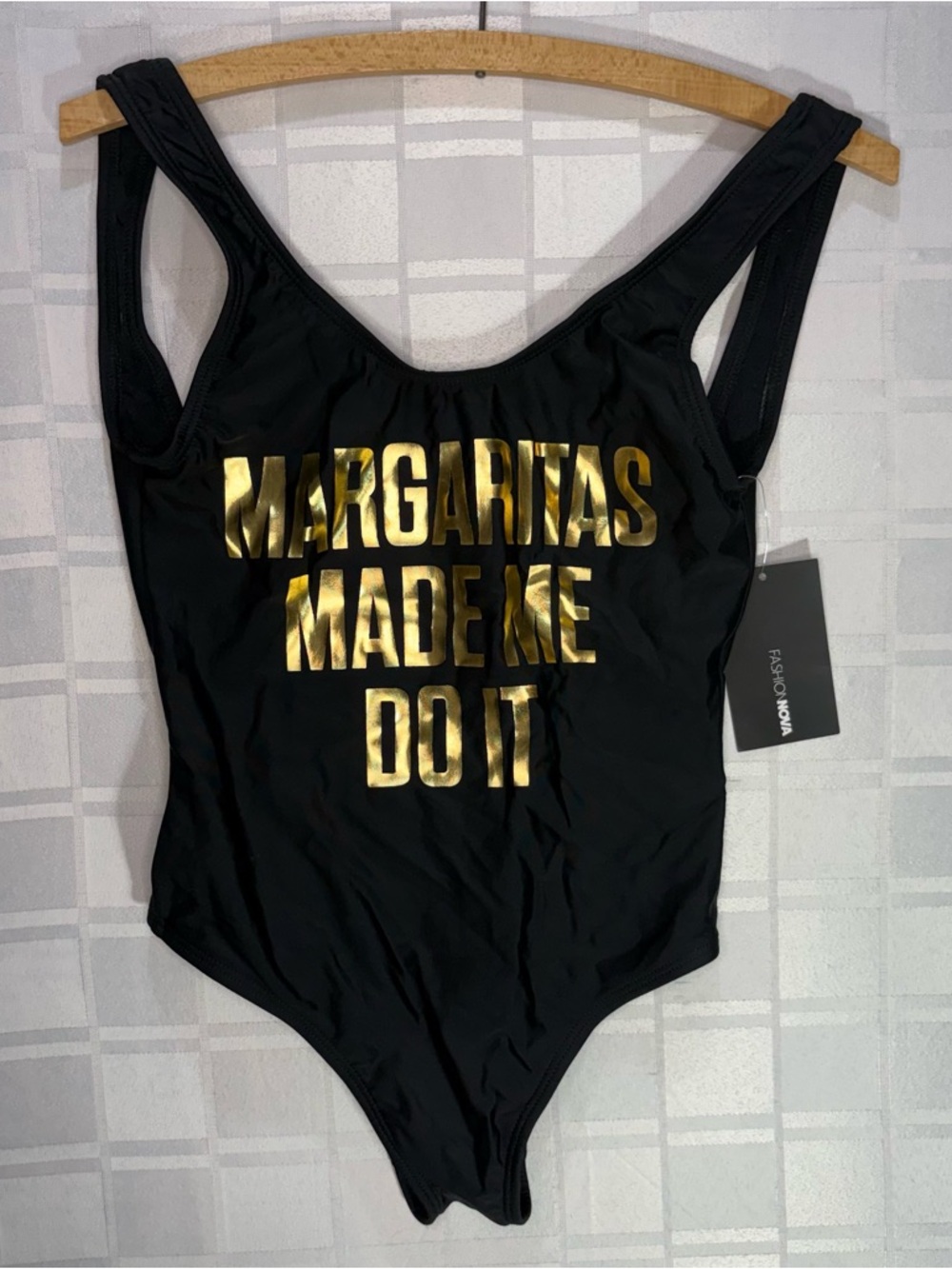 NWT Fashion Nova Black One-Piece Swimsuit MARGARITAS MADE ME DO IT XS